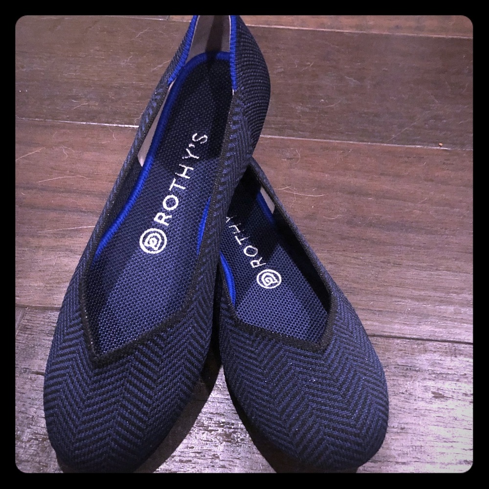 New 8 Rothy’s Midnight Metallic Herringbone Flats